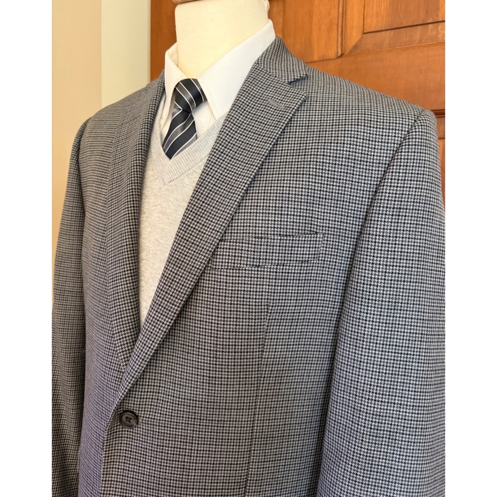 Ralph Lauren Houndstooth Sport Coat Mens 42R‎ Gray Wool Two-Button Blazer Jacket